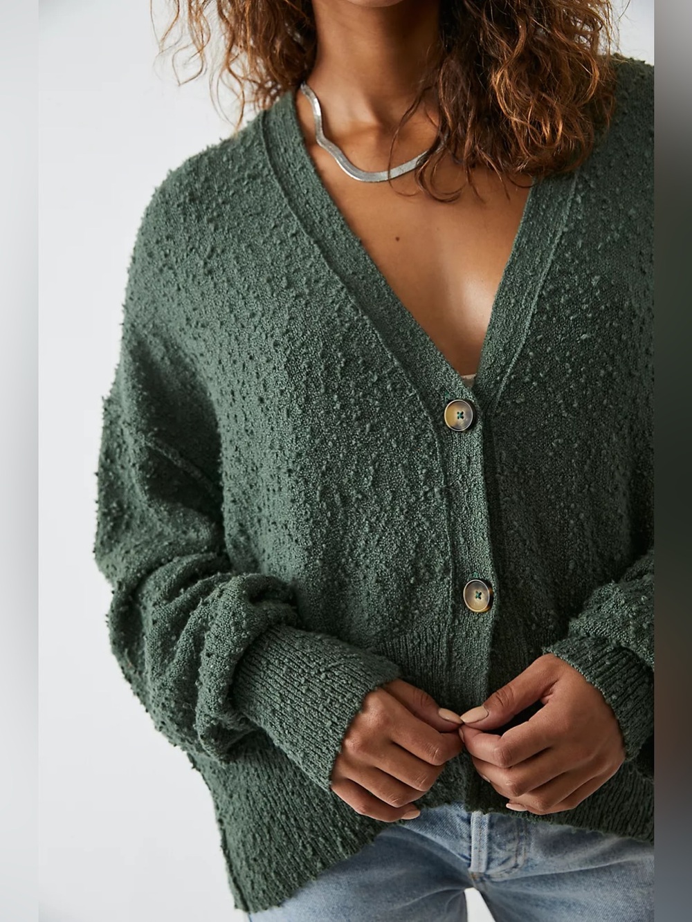 Free People Found My Friend Cardi Cardigan Forest Pine Green Color Cabin Core